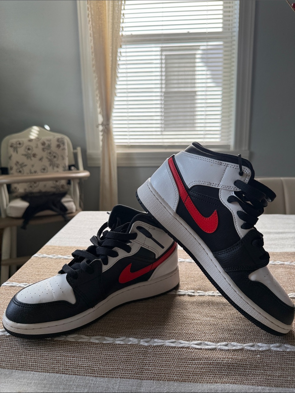 Nike Black White Sneakers with Red Swoosh
